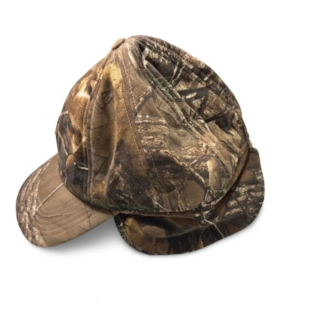 Carhartt Camo Ear Flap Cap 101477 Hunting Hat Fleece Lined Outdoors Utility Warm